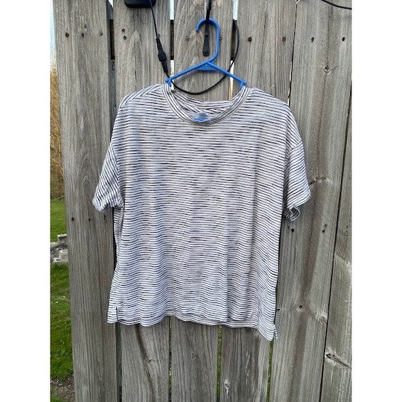 Old Navy Tops - Old Navy Women White Black Striped Short Sleeve Boxy Crew Neck Tee Shirt Large‎
